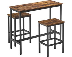 MIRA Home Bartafel met 2 Barkrukken - Bartafel Set Industrieel - Bruin/Zwart - 100x40x90 cm