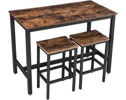 MIRA Home - Bartafel met barstoelen - Barkrukken set van 2 - Barkrukken industrieel - Hout - Zwart/bruin - 120x60x90