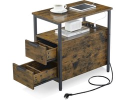 MIRA Home - Bijzettafel - Nachtkastje - Stekker - Slaapkamer - Vintage bruin - 60x35x61