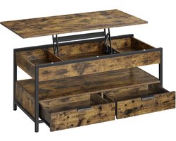 MIRA Home - Bijzettafel rechthoekig - Salontafel - Verstelbaar - Vintage bruin - Stevige tafelblad - Hout/Metaal - 50x100cm