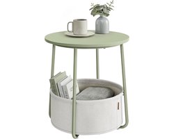 MIRA Home - Bijzettafel rond met stoffen mand - Nachtkastje - Pastelgroen - 45x45x50 cm