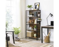 MIRA Home - Boekenkast - Boekenrek - Industrieel - Spaanplaat - Bruin/Zwart - 74x30x155