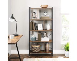 MIRA Home Boekenkast - Boekenrek met Open Vakken - Vintage - Hout en Metaal - 154,5x74x30 cm