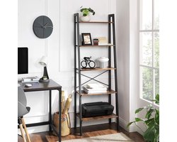 MIRA Home - Boekenkast - Industrieel - 5 Planken - Zwart/bruin - 56x34x172