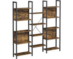 MIRA Home Boekenkast Industrieel - Houten Kast met Stalen Frame - Bruin - 158 x 24 x 166 cm