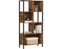 MIRA Home – Boekenkast Industrieel – Open Kast met Planken – Hout en Metaal – Opbergkast Woonkamer en Kantoor – 74x29,6x154,5 cm