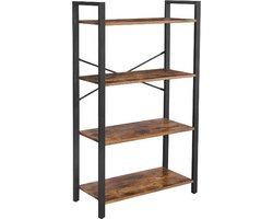 MIRA Home - Boekenkast - Kasten - industrieel - 4 Lagen - Vintage - Bruin/Zwart - 66x30x120