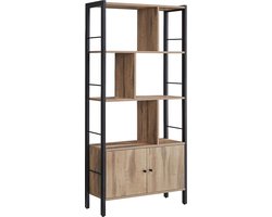 MIRA Home - Boekenkast met deuren - Boekenrek - Vakkenkast - Eiken/zwart - 30x74x154,5 cm