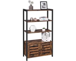 MIRA Home Boekenkast met Deuren en Open Planken - Industriele Opbergkast - 70x30x121,5 cm - Bruin