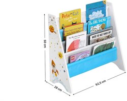 MIRA Home - Boekenkast - Opbergkast - Kinderkamer - Textiel - Wit/Blauw - 62,5x28x60