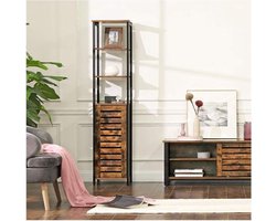 MIRA Home Boekenkast Smal - Opbergkast met Open en Dichte Vakken - Kolomkast - Bruin - 37x30x167 cm