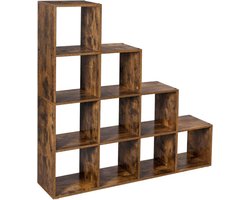 MIRA Home Boekenkast - Vakkenkast Open Boekenrek - Vintage - Donkerbruin Hout - 129,5x29x129,5 cm