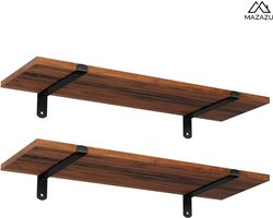 MIRA Home - Boekenplank - Set van 2 - Wandplank - Wanddecoratie - Vintage - 60x20x7