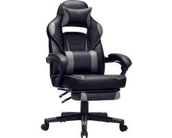 MIRA Home - Bureaustoel voor volwassenen - Game stoel - Kantoor - Kunstleer - Zwart/Grijs - 70x68x115