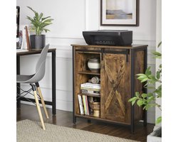 MIRA Home Dressoir Industrieel met Schuifdeur - Kast met 2 Legplanken - Bruin/Zwart - 70x30x80 cm