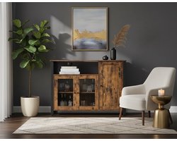 MIRA Home Dressoir Industrieel - Opbergkast met Glazen Deuren en Vakken - Bruin/Zwart - 110x33x75 cm