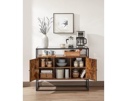 MIRA Home Dressoir met Gehard Glazen Blad - Opbergkast - Industriele Kast - 100x35x80,5 cm - Bruin