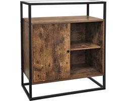 MIRA Home Dressoir met Glazen Blad - Bijzettafel - Industrieel - Bruin en Zwart - 70x35x80 cm