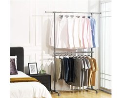 MIRA Home - Dubbel Garderoberek - Kledingrek - Verstelbaar - Roestvrij Staal - 101-163x49x113-198 cm