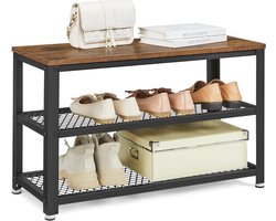 MIRA Home - Halbank - Schoenenbank zitbank - Schoenenbank met zitkussen - Hout - Bruin - 73x30x45 cm