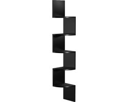 MIRA Home - Hoekplank - Wandplank met 6 planken - Modern - Hout - Zwart - 20x20x127.5