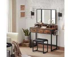 MIRA Home - Industriële Kaptafel met Spiegel - Modern Ontwerp - Cadeau - Ruimtebesparend - 90x40x141 cm