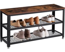 MIRA Home - Industriële Schoenenbank - Duurzaam Hout en Stevig Metaal - Efficiënt Ruimtegebruik - 88x30x45 cm