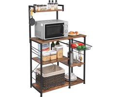MIRA Home Keukenkast – Staand Keukenrek – Magnetronkast – Industrieel Metaal & Hout – 90x40x134 cm – Organizer Bruin/Zwart