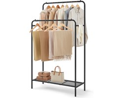 MIRA Home - Kledingrek met 2 stangen - Garderoberek - Kledingrek dubbel - schoenenrek - Zwart - 94.8x40x169.8