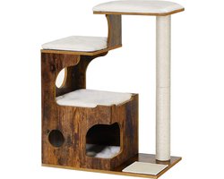 MIRA Home Krabpaal - Kattenkrabpaal Hout - Kattenhuis - Kattenboom - 86 cm - Bruin - Krabpalen voor Katten