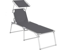 MIRA Home - Ligbed - Zonnebed - Zonnescherm - Tuinstoel - Stoel - Tuin - Grijs - 65x200x48