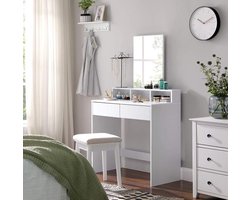 MIRA Home - Make-up tafel - Kaptafel - Make-up spiegel - Lades - Vakken - Hout - Wit - 80x40x140