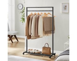 MIRA Home - MAZAZU Kledingrek met wieltjes - Met schoenenplank - Zwart Metaal - 44x95x157,7 cm