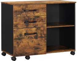 MIRA Home - MAZAZU Ladekast - Opbergkast met Lades - Stalen Ladeblok - Kantoorkast Industrieel - Zwart/Hout - 80x40x66 cm