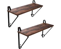 MIRA Home - Muurplank | Legplank | Set van 2 |  Vintage | Bruin| Wandmontage | Boekenplank | Fotolijstplank