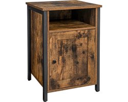 MIRA Home - Nachtkastje - Bijzetkastje - Bijzettafel - Industrieel - Slaapkamer - Hout - IJzer - Bruin/Zwart - 40x40x60