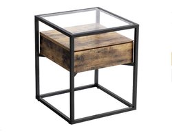 MIRA Home - Nachtkastje - Bijzettafel - Industrieel - Hout - Bruin - 43 x 43 x 54