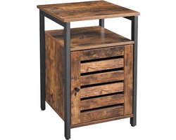 MIRA Home - Nachtkastje - Bijzettafel - Industriele kast - Metaal - Hout - Bruin/zwart - 40x40x60