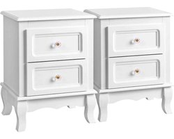 MIRA Home Nachtkastjes – Bijzettafeltjes – Barok – Hout – Wit - 38.5x30.5x52.5