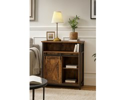 MIRA Home Opbergkast met Schuifdeur – Industrieel Kastje 70x30x80 cm – Bruin/Zwart – Hout & Metaal – Wandkast met Open en Gesloten Planken