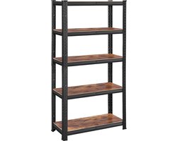 MIRA Home Opbergrek - Stellingkast Metaal - 4 Planken tot 130 kg - 75x30x150 cm - Bruin/Zwart