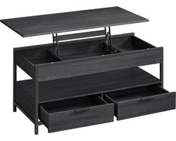MIRA Home Salontafel met verstelbaar tafelblad – Bijzettafel met opbergruimte – Industrieel zwart hout - 100x50x48/63 cm