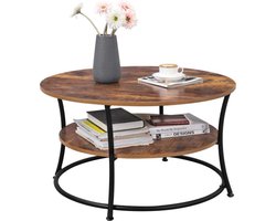 MIRA Home Salontafel Rond - Vintage Bijzettafel Hout en Metaal - Bruin/Zwart - 80x45 cm