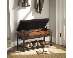 MIRA Home - Schoenenbank - Opbergbank - Schoenenrek - Metaal/Spaanplaat - Industrieel - Bruin/zwart - 70x30x45