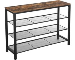 MIRA Home - Schoenenbank - Schoenenkasten - 4 lagen - Bruin/Zwart - Industrieel - 100x30x72cm