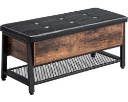 MIRA Home - Schoenenbank - Zitbank met opbergruimte - Metaal/Spaanplaat - Bruin/Zwart - 48x100x40