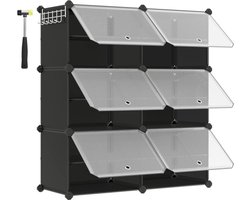 MIRA Home - Schoenenrek met 6 vakken - kunststof- Zwart - 15x15x17.5
