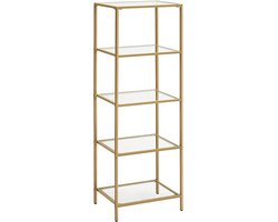 MIRA Home staande plank - boekenkast - badkamer plank met 5 niveaus - Glas - Goud - 30x40x124.5