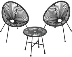 MIRA Home - Tuinset - Tuinmeubel - Tuin - Set van 3 - Gepoedercoat staal - Zwart - 64x65x77