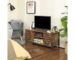 MIRA Home Tv meubel - Vintage tv kast met lamellendeuren en open vakken - Industrieel - Bruin